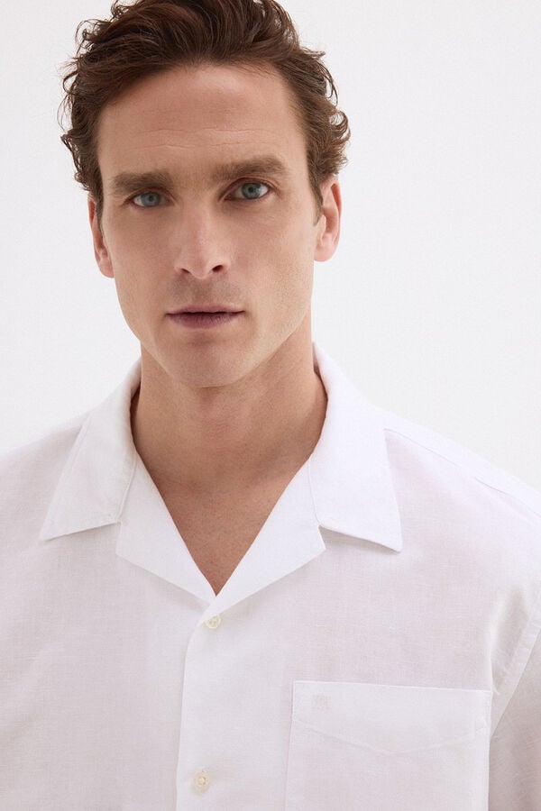 Pedro del Hierro Linen cotton short sleeve shirt Ecru
