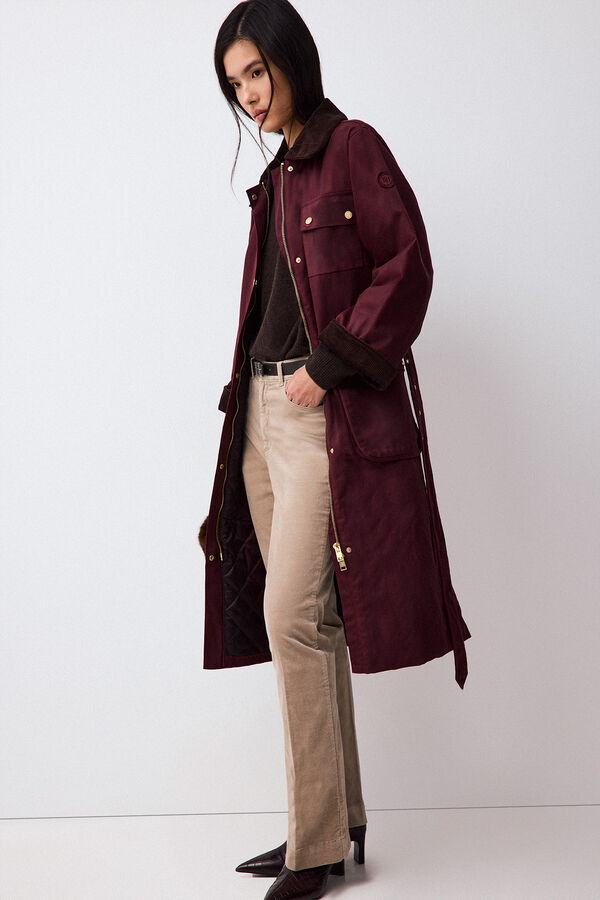 Pedro del Hierro Waxed long puffer parka Burgundy