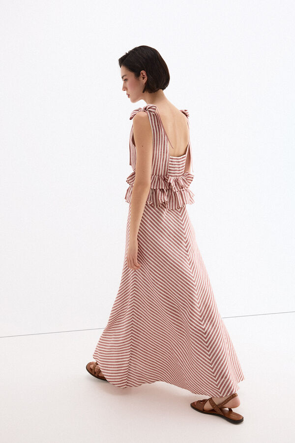 Pedro del Hierro Vestido largo lino detalle lazos Rosa