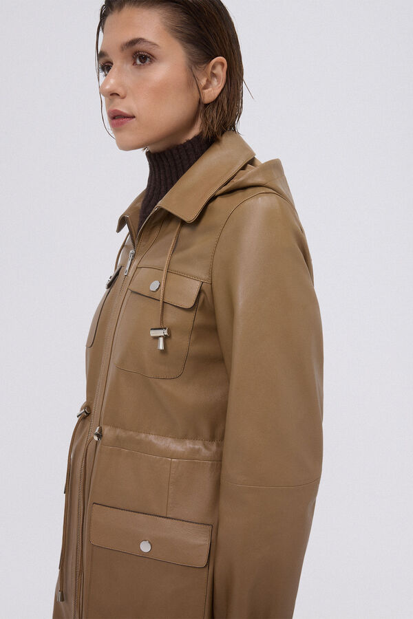 Pedro del Hierro Leather parka Brown