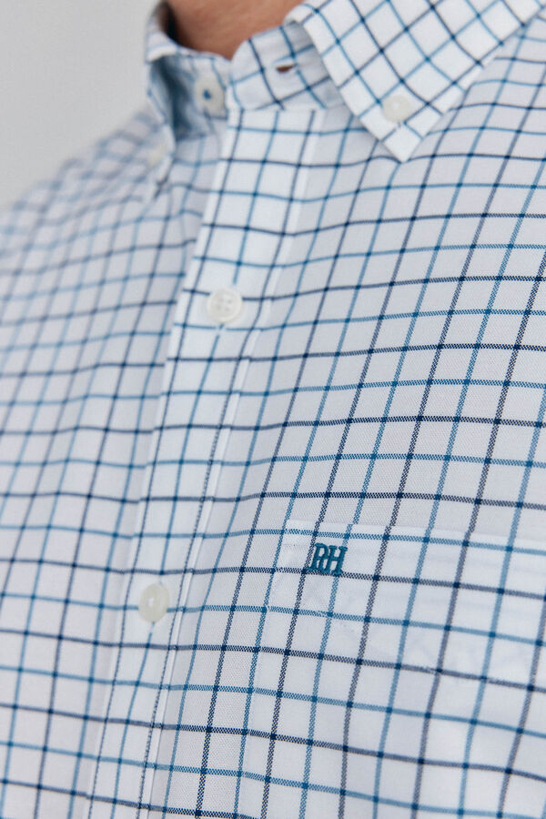 Pedro del Hierro Checked non-iron Oxford shirt Blue