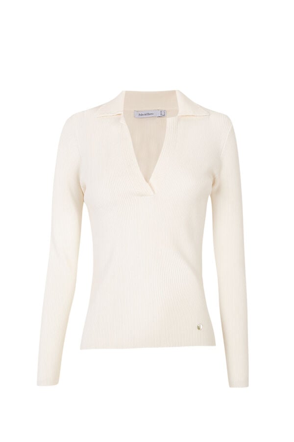 Pedro del Hierro Camisola gola polo crochet Ecru