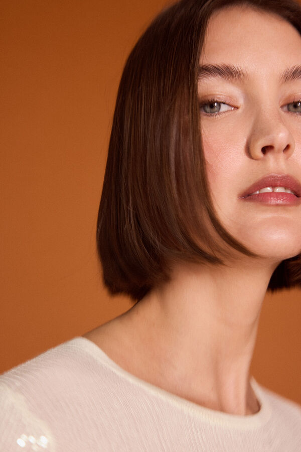 TFP by Tamara Falc&oacute; Camisola transparente de lantejoulas Ecru