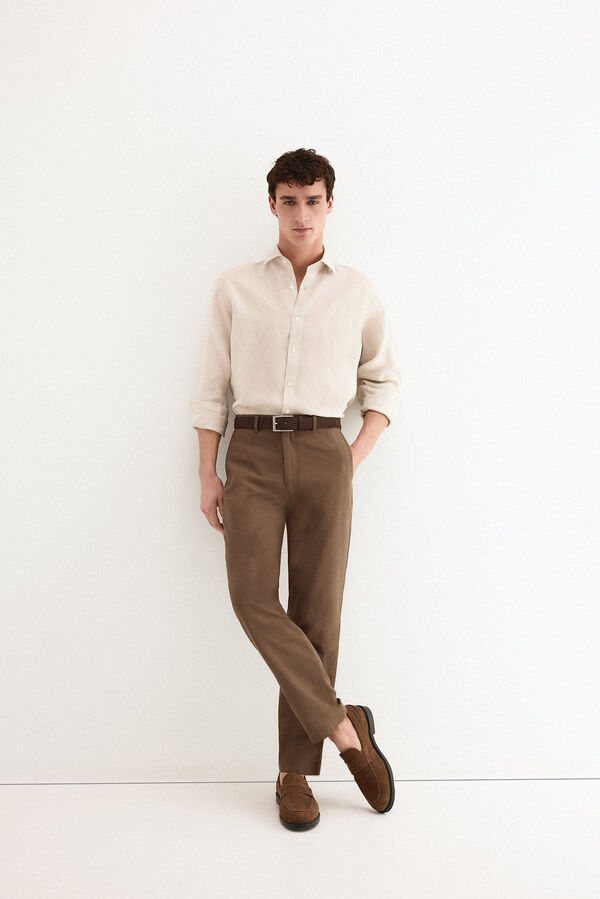 Pedro del Hierro Plain linen shirt Beige