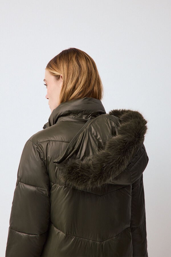 Pedro del Hierro Long parka with fur hood Green