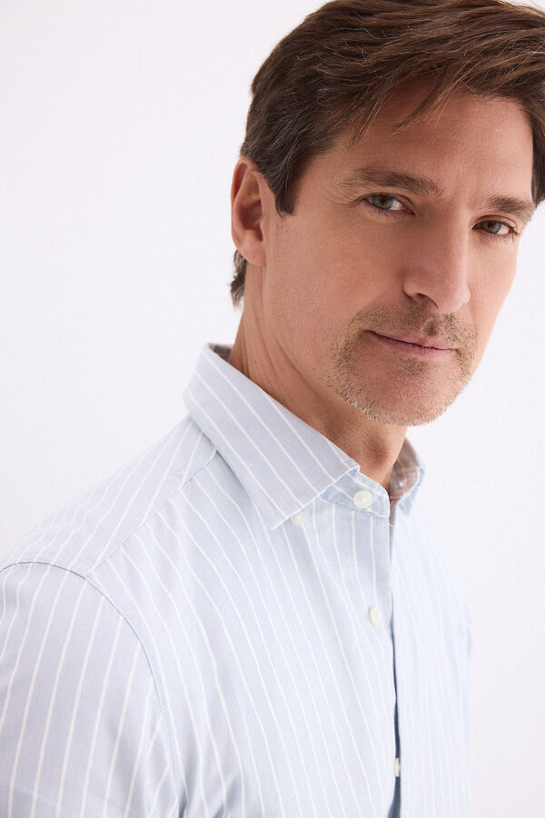 Pedro del Hierro Poplin textured striped shirt Blue