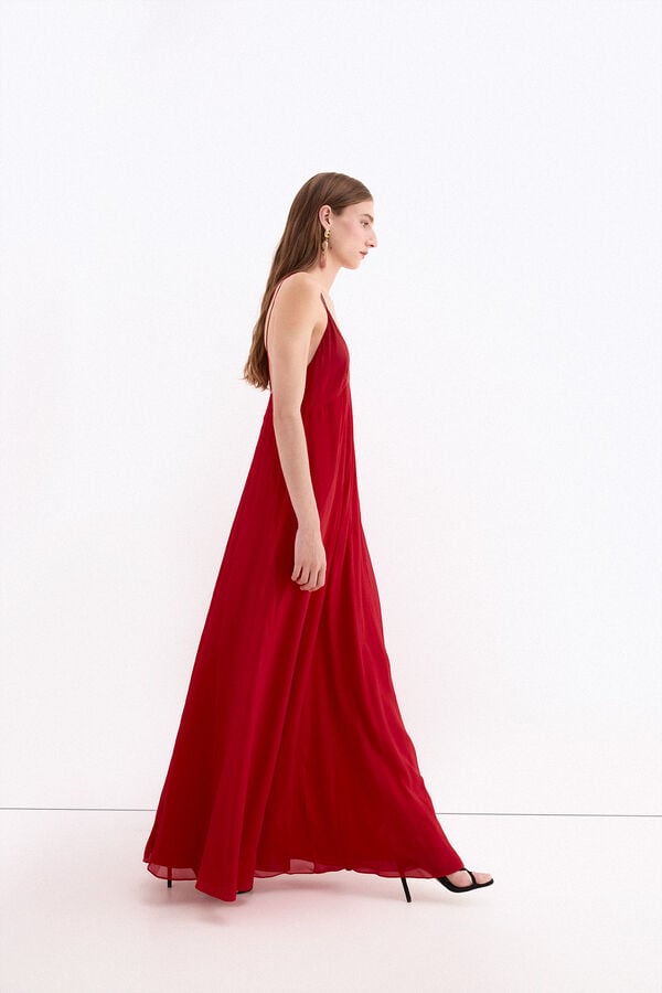 Pedro del Hierro Vestido comprido fluido de al&ccedil;as Vermelho