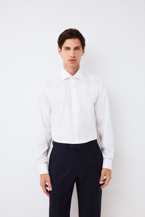 Pedro del Hierro Camisa de vestir lisa non iron + antimanchas punho duplo Branco