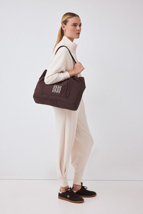 Pedro del Hierro Gathered nylon handbag Brown