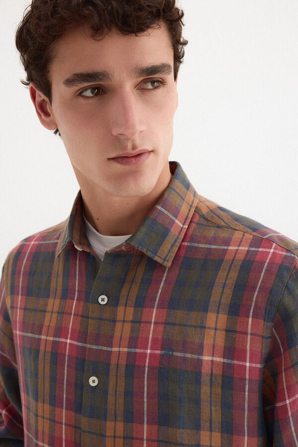 Pedro del Hierro Linen plaid shirt Burgundy