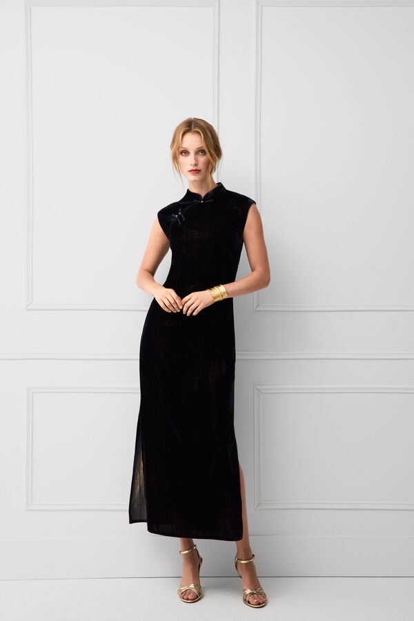 TFP by Tamara Falc&oacute; Oriental detail velvet dress Black
