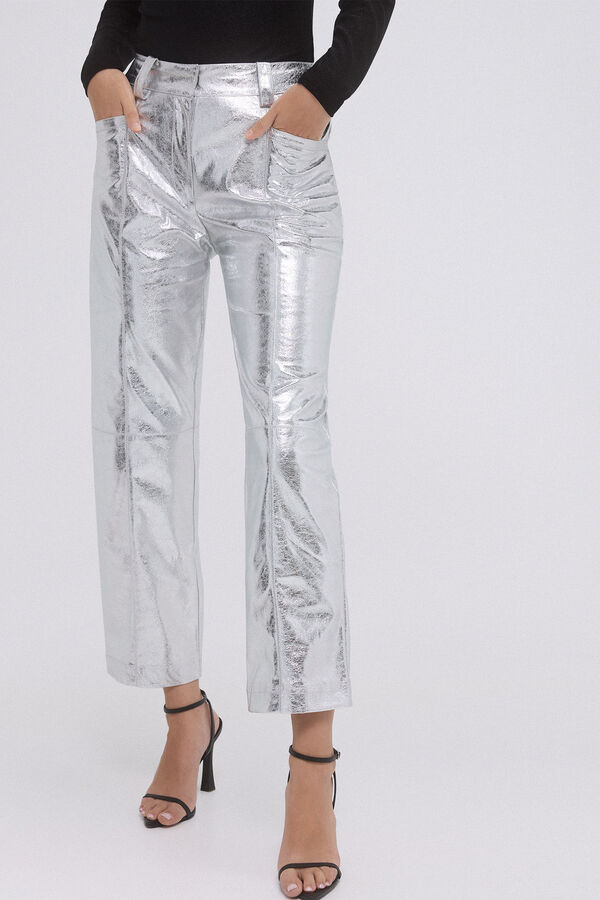 Pedro del Hierro Metallic PU trousers with cuts Grey