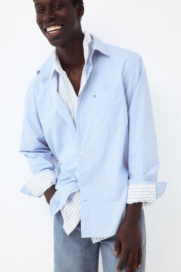 Pedro del Hierro Striped poplin relax fit shirt White