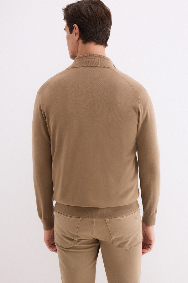 Pedro del Hierro Premium cotton jersey-knit zip fastening cardigan Beige