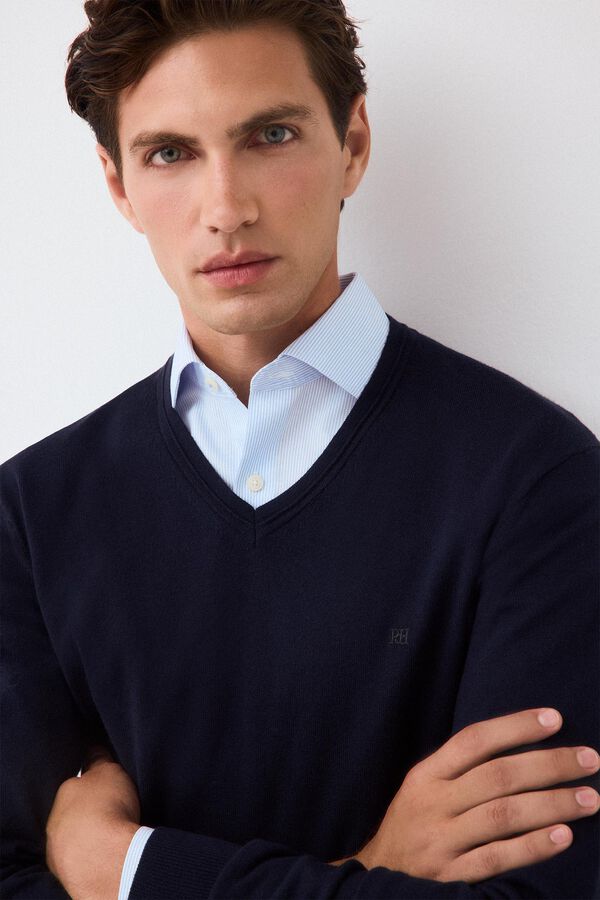 Pedro del Hierro Premium cotton silk cashmere knit jumper Blue
