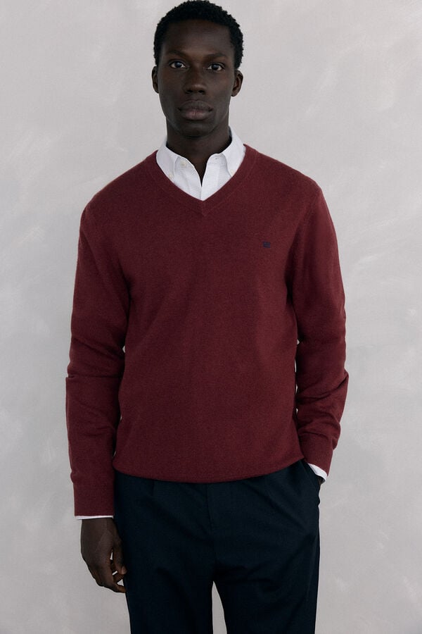 Pedro del Hierro Merino wool and cashmere V neck Burgundy