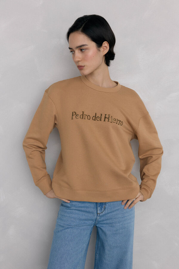 Pedro del Hierro Rhinestone logo sweatshirt Beige