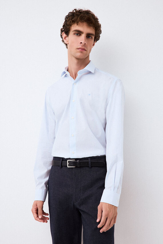 Camisa vestir rayas non iron + antimanchas slim fit