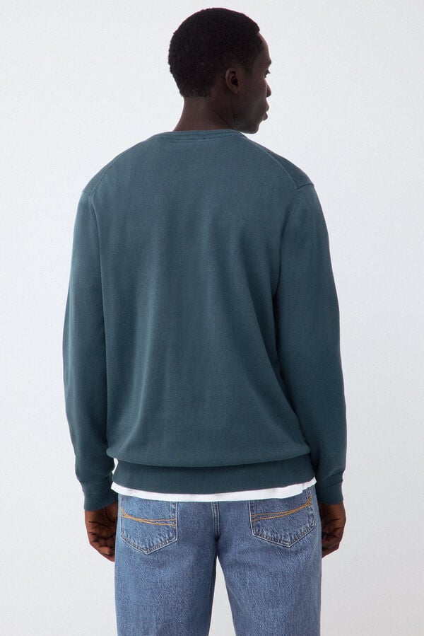 Pedro del Hierro Premium cotton fine knit V-neck jumper Green