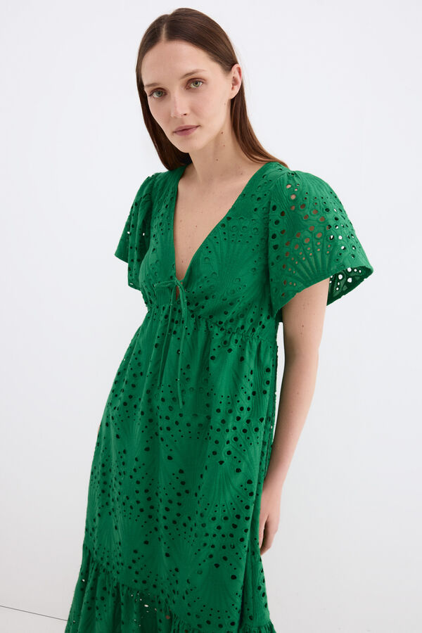Pedro del Hierro Embroidered cotton dress Green