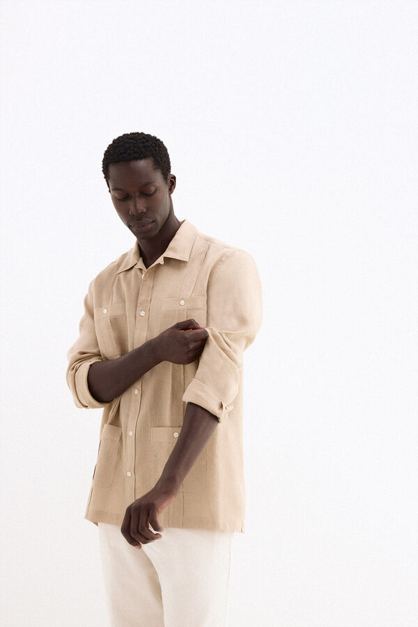 Pedro del Hierro Guayabera em linho Beige