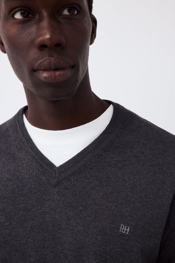 Pedro del Hierro Premium cotton fine knit V-neck jumper Grey