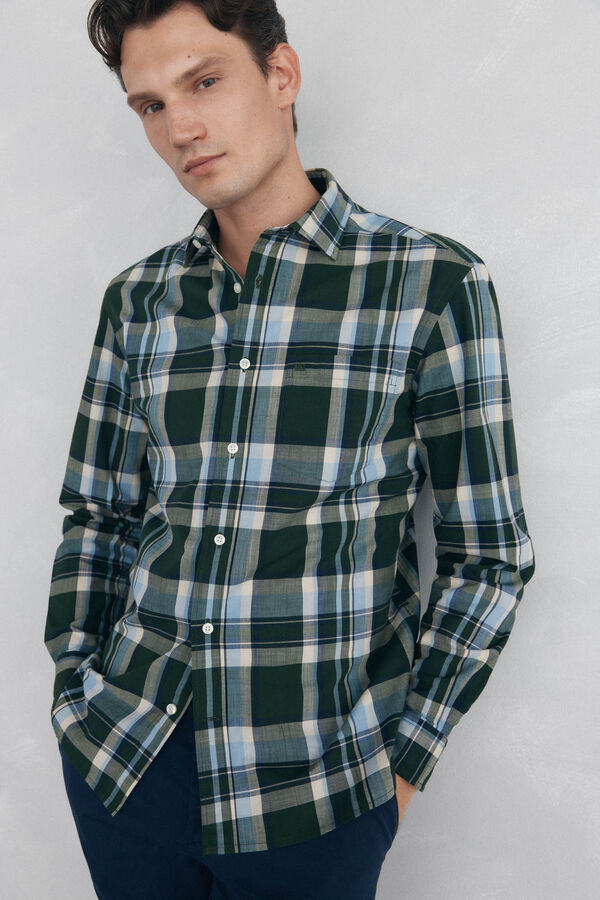 Pedro del Hierro Checked slub shirt Green