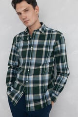 Pedro del Hierro Camisa quadrados tecido flamé Verde