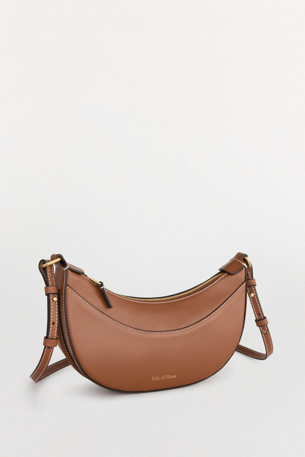 Pedro del Hierro Oval leather crossbody bag Beige
