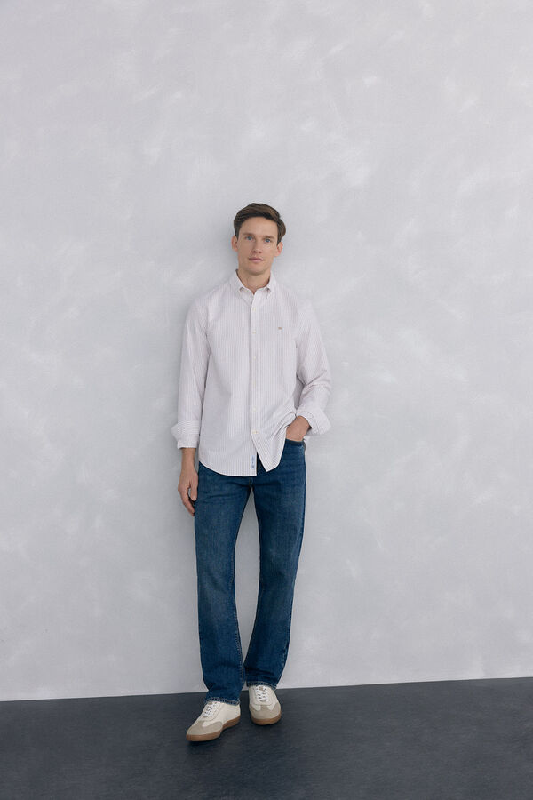 Pedro del Hierro Iconic candela striped Oxford shirt Beige