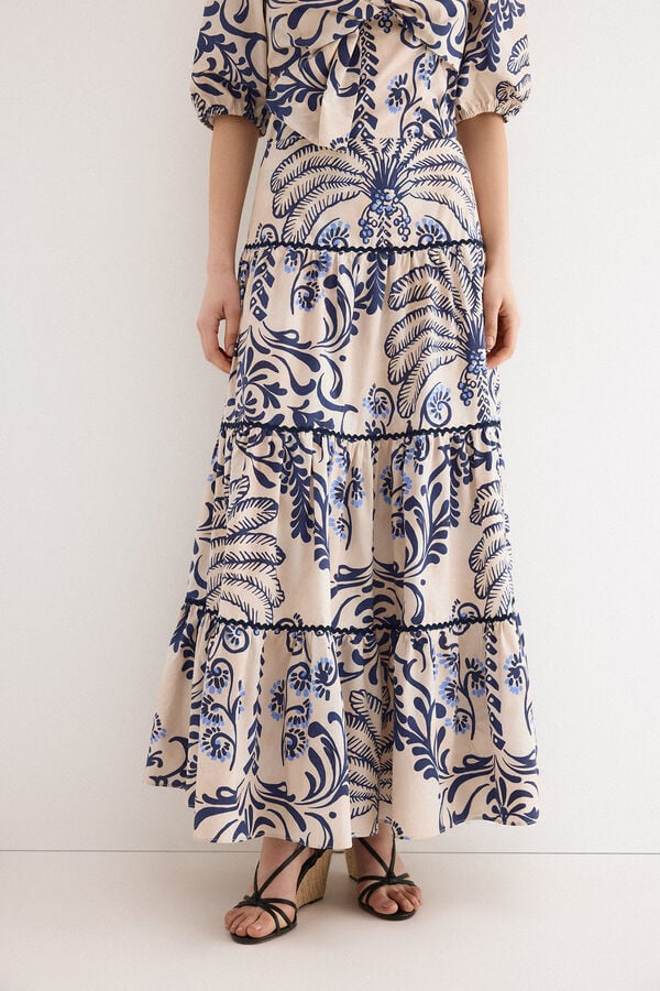 TFP by Tamara Falc&oacute; Printed tiered skirt Ecru