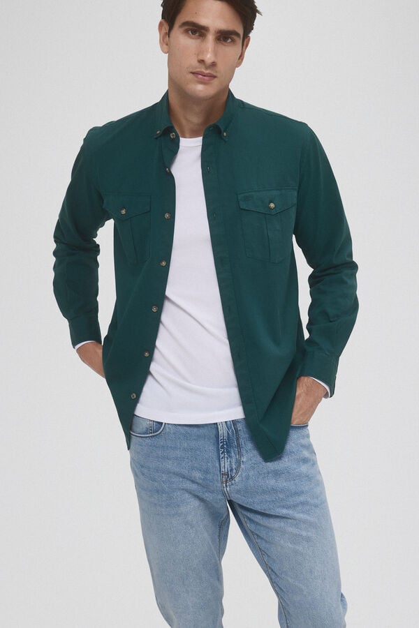 Pedro del Hierro Camisa gabardina lisa dos bolsillos Verde