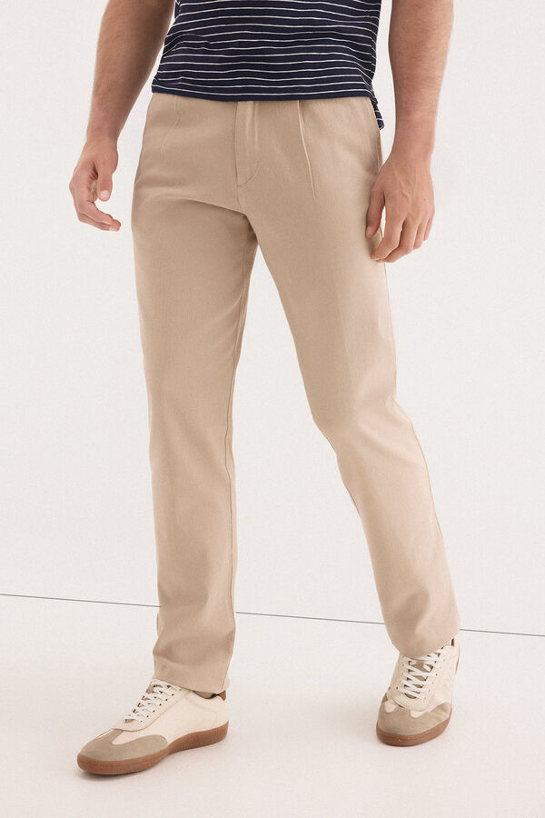 Pedro del Hierro Cotton-linen drawstring chinos Beige