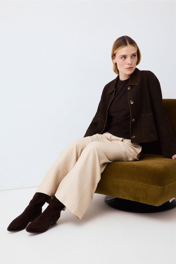 Pedro del Hierro Striped straight trousers Ecru