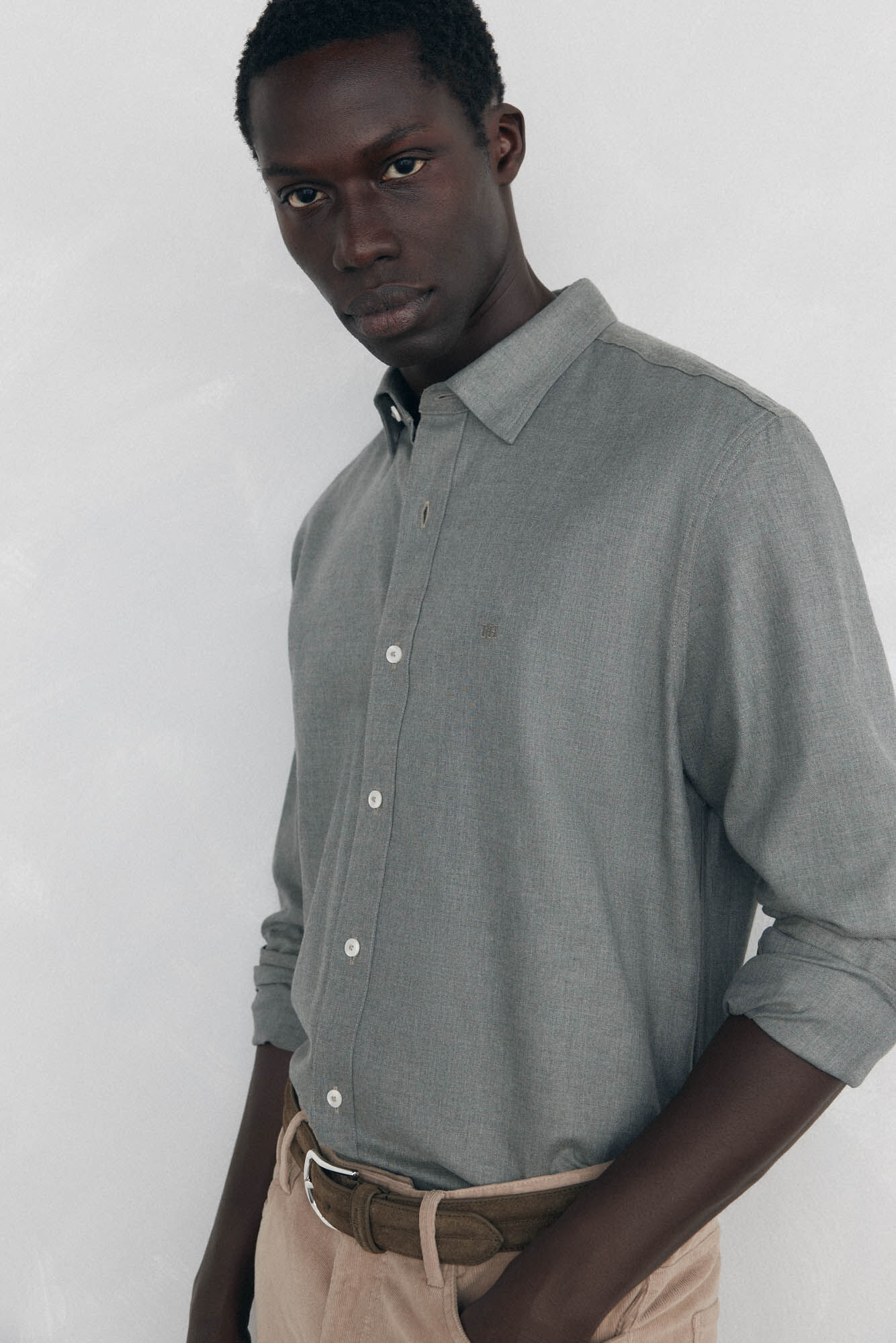 Pedro del Hierro Plain melange Tencel shirt