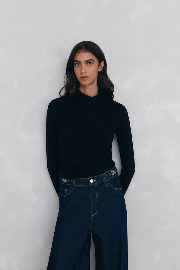 Pedro del Hierro Camiseta de cuello vuelto Negro