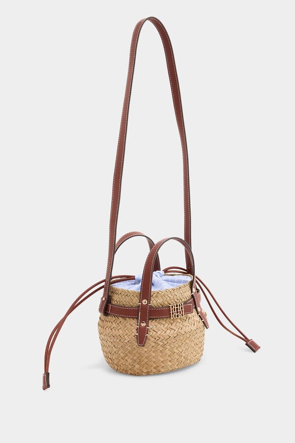 Pedro del Hierro Raffia-effect bucket bag Brown