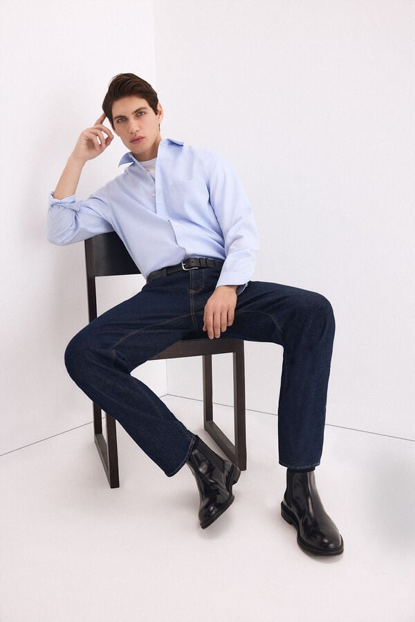 Pedro del Hierro Non-iron plain Oxford shirt Blue