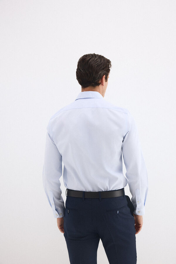 Pedro del Hierro Plain non-iron stain-resistant slim fit dress shirt Blue