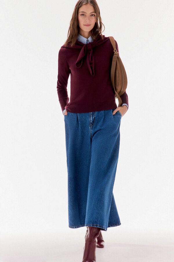 TFP by Tamara Falcó 100% wool sweater with scarf Burgundy