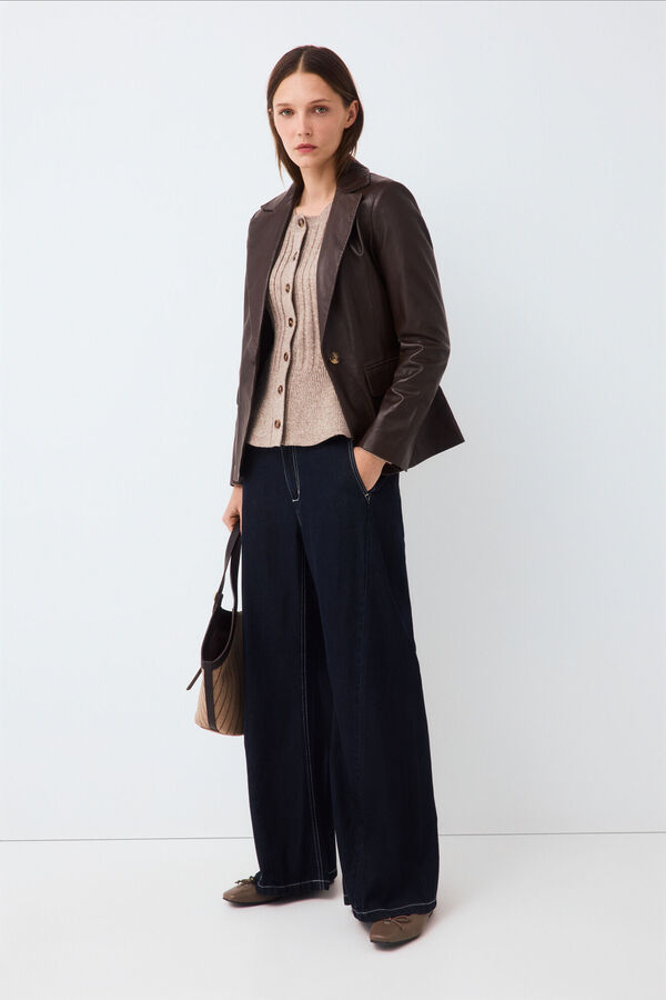 Pedro del Hierro Ribbed peplum jacket with buttons Ecru