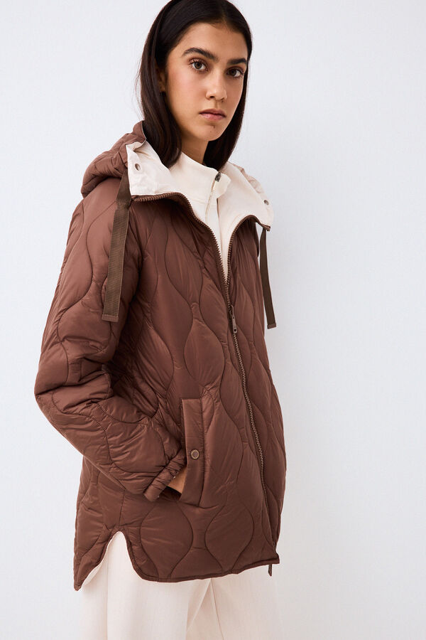 Pedro del Hierro Reversible long hooded parka Brown