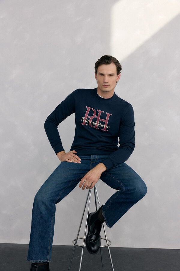 Pedro del Hierro Sweatshirt logo gola caixa Azul