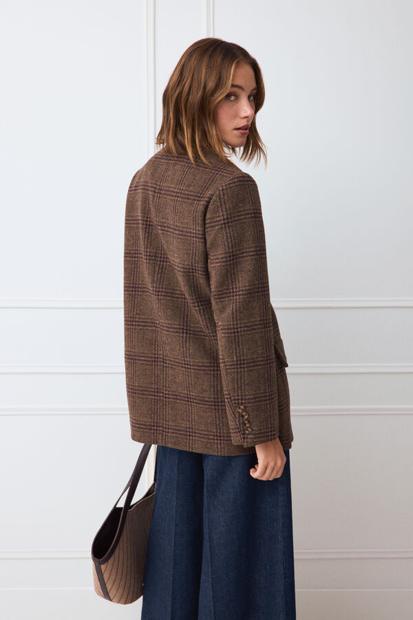 TFP by Tamara Falc&oacute; Plaid funnel neck jacket Brown
