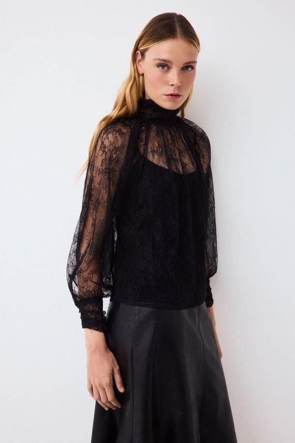 Pedro del Hierro Lace romantic blouse Black
