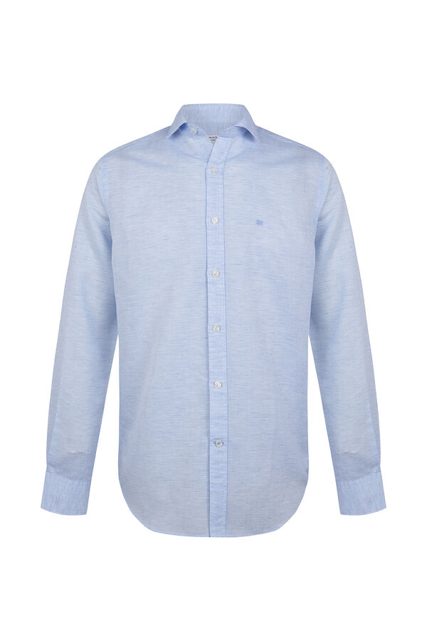 Pedro del Hierro Structured linen easy iron dress shirt Blue