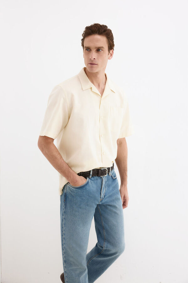 Pedro del Hierro Linen cotton short sleeve shirt Yellow