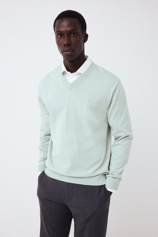 Pedro del Hierro Premium cotton fine knit V-neck jumper Blue