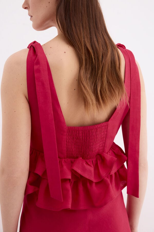 Pedro del Hierro Linen long dress with bow details Pink