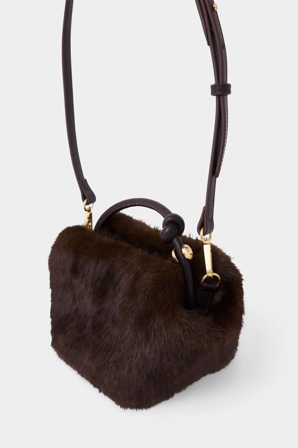 Pedro del Hierro Multiway faux fur mini handbag Ecru